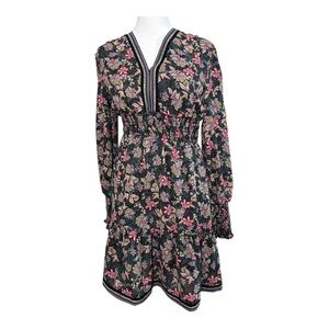 MELLODAY Navy and Pink Floral Long Sleeve Dress